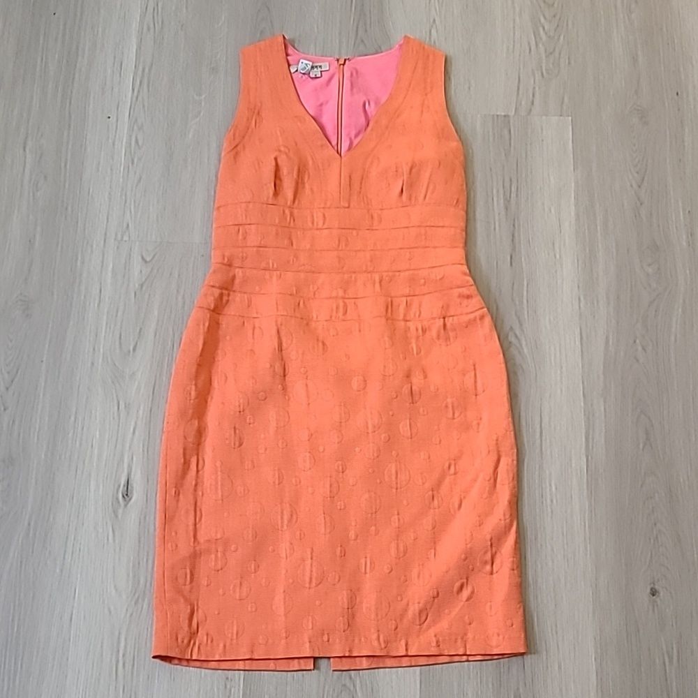 Kay Unger Coral Orange Sleeveless Dress Sz 8 Shift Lined Textured Summer V Neck